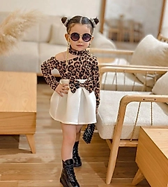 KIZ ÇOCUK LEOPARLI ABİYE ELBİSE