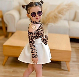 KIZ ÇOCUK LEOPARLI ABİYE ELBİSE