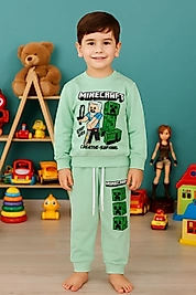 ERKEK ÇOCUK MİNECRAFT BASKILI% 100 PAMUK TAKIM